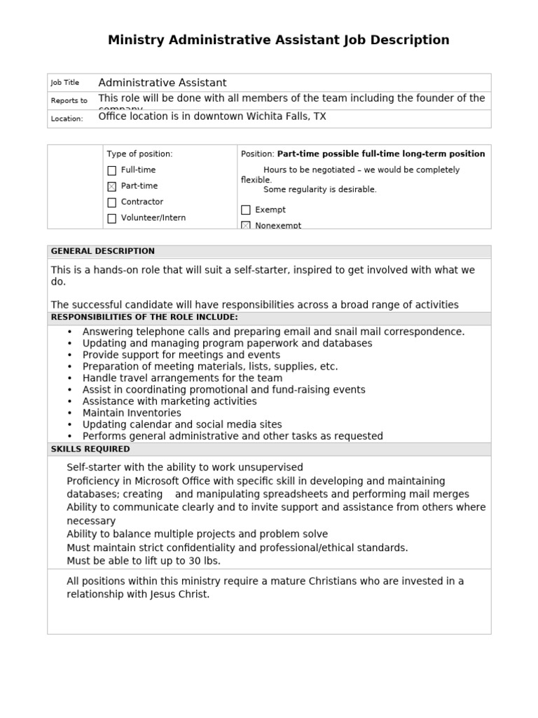 Ministry Administrative Assistant Role | PDF