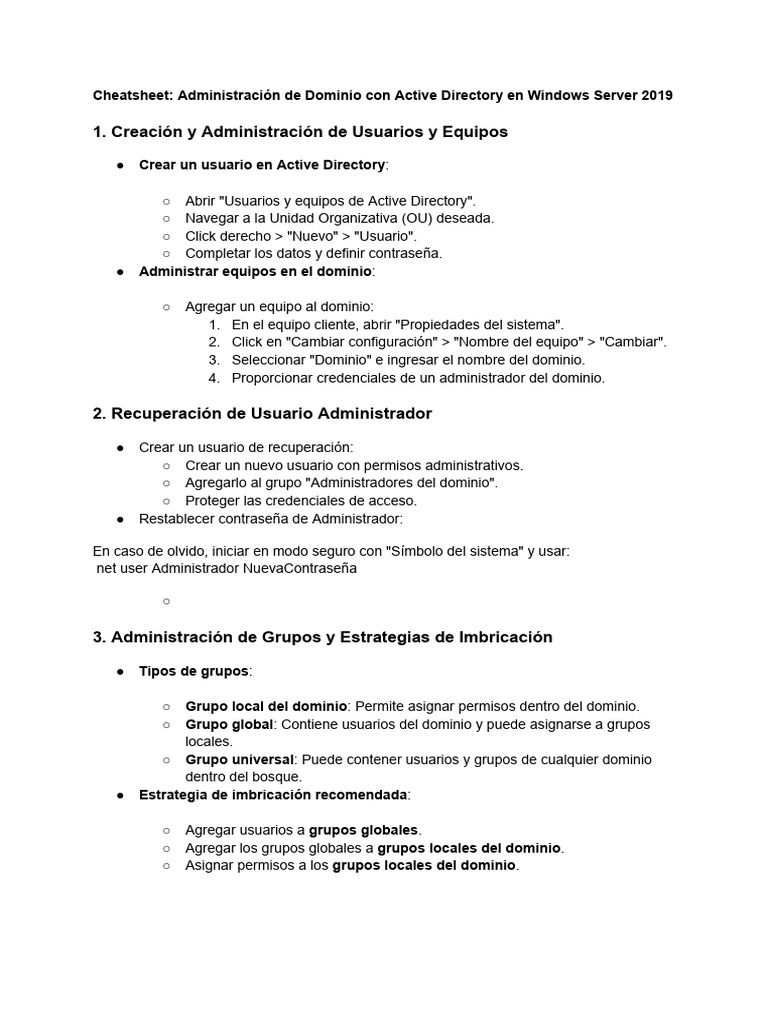 Administración de Dominio en Windows Server 2019 | PDF | Directorio ...