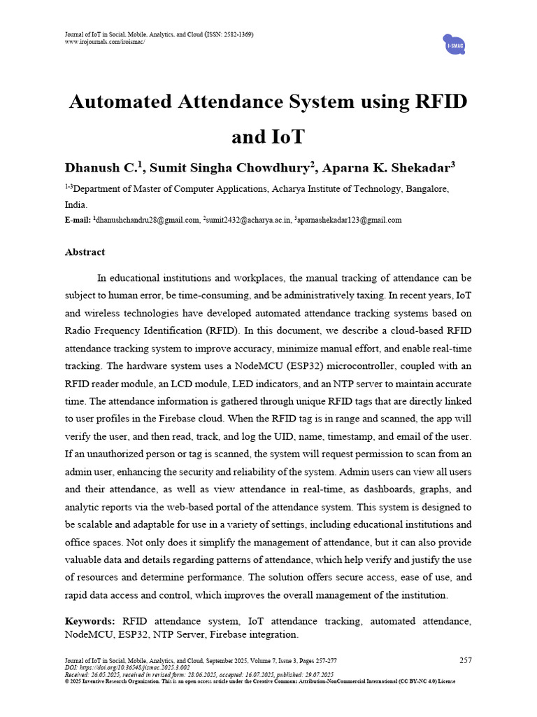 RFID IoT Attendance System Overview | PDF | Radio Frequency ...