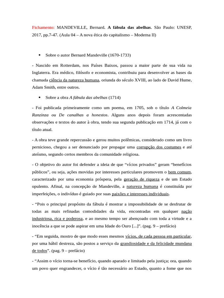 Mandeville e Smith: Ética do Capitalismo | PDF