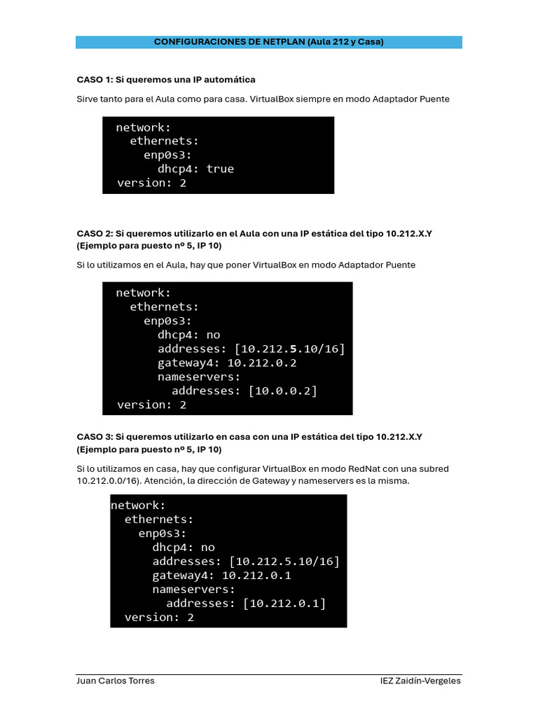 Configuración de Netplan en VirtualBox | PDF