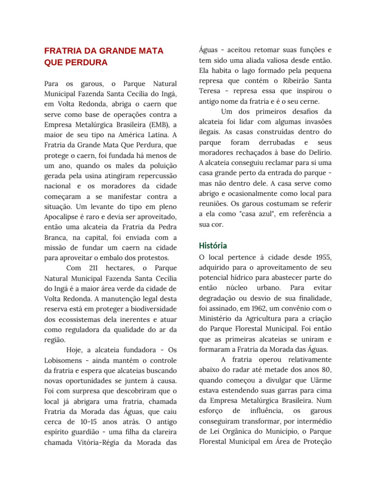 Fratria da Grande Mata: Protetores do Caern | PDF | Parques | Cidade