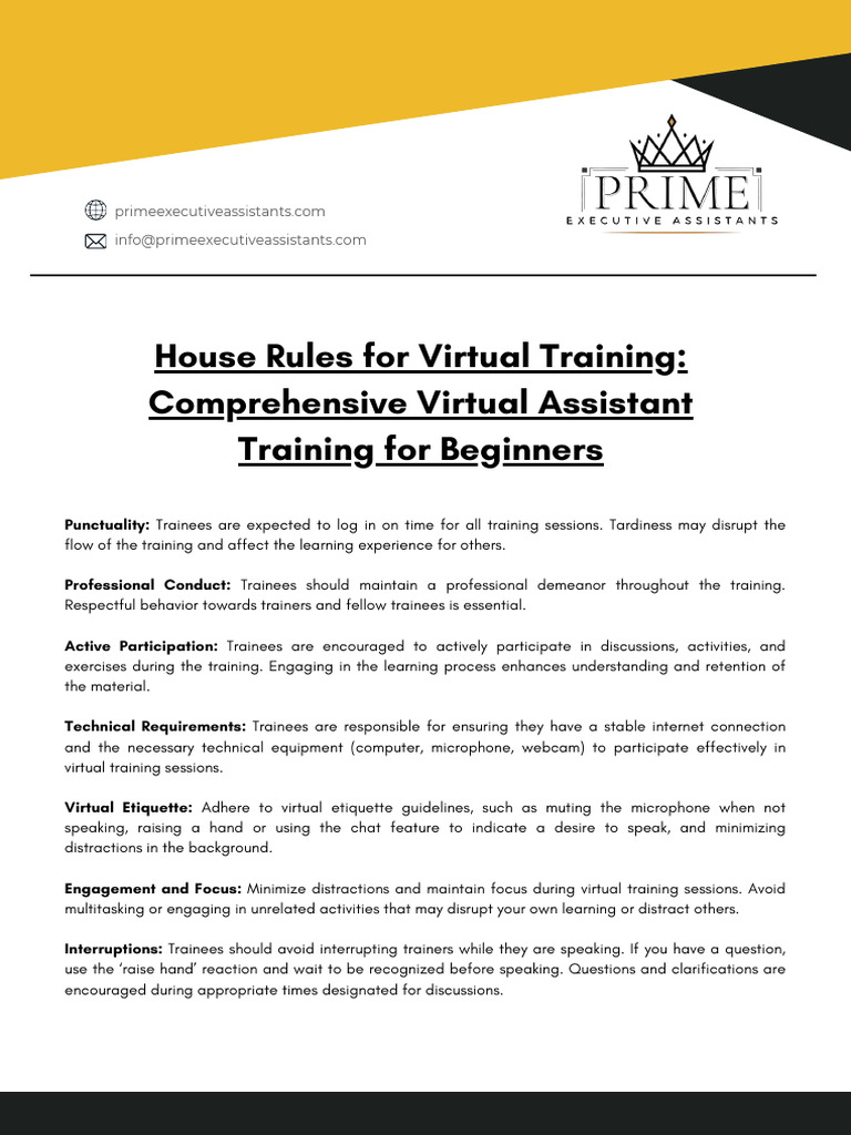 Virtual Assistant Training Guidelines | PDF | Learning | Employee Retention