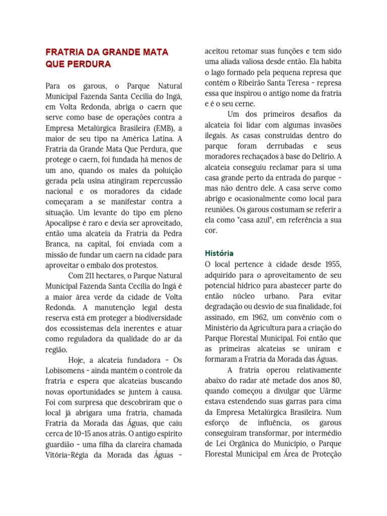 Fratria da Grande Mata: Protetores do Caern | PDF | Parques | Cidade