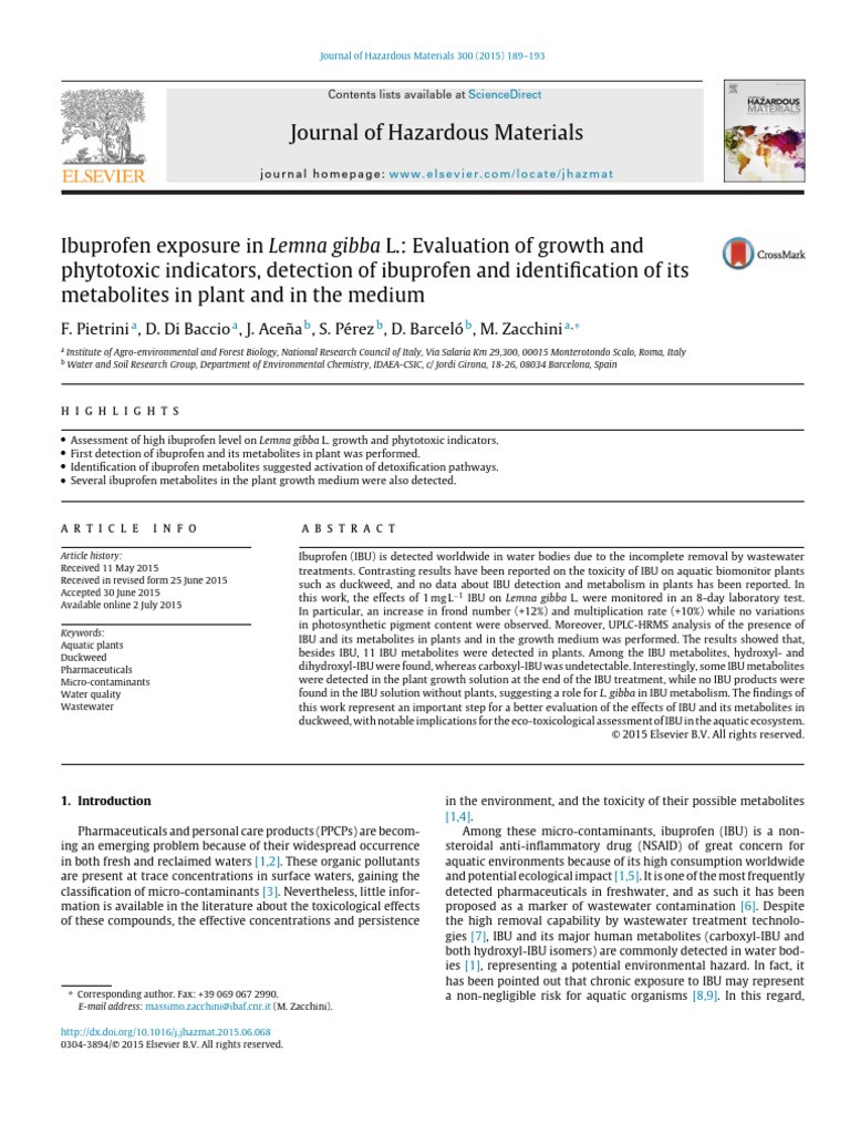 Ibuprofen Effects on Lemna gibba Growth | PDF
