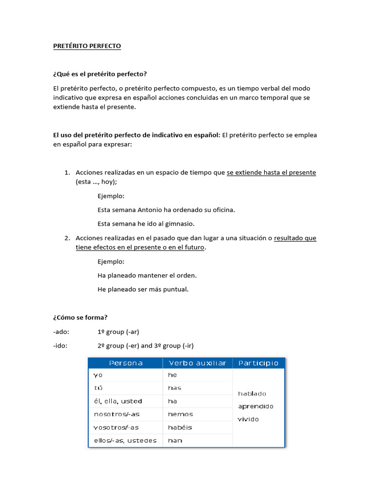 Uso y formación del pretérito perfecto | PDF | Verbo | Morfología