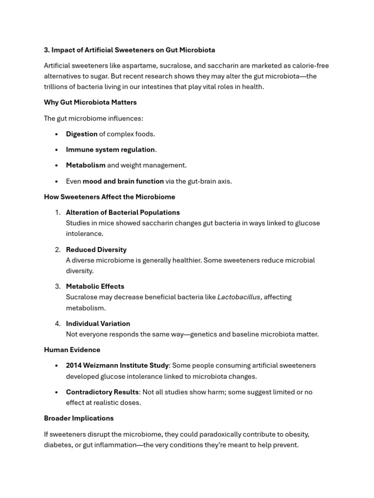 Effects of Artificial Sweeteners on Gut Health | PDF | Sugar Substitute ...