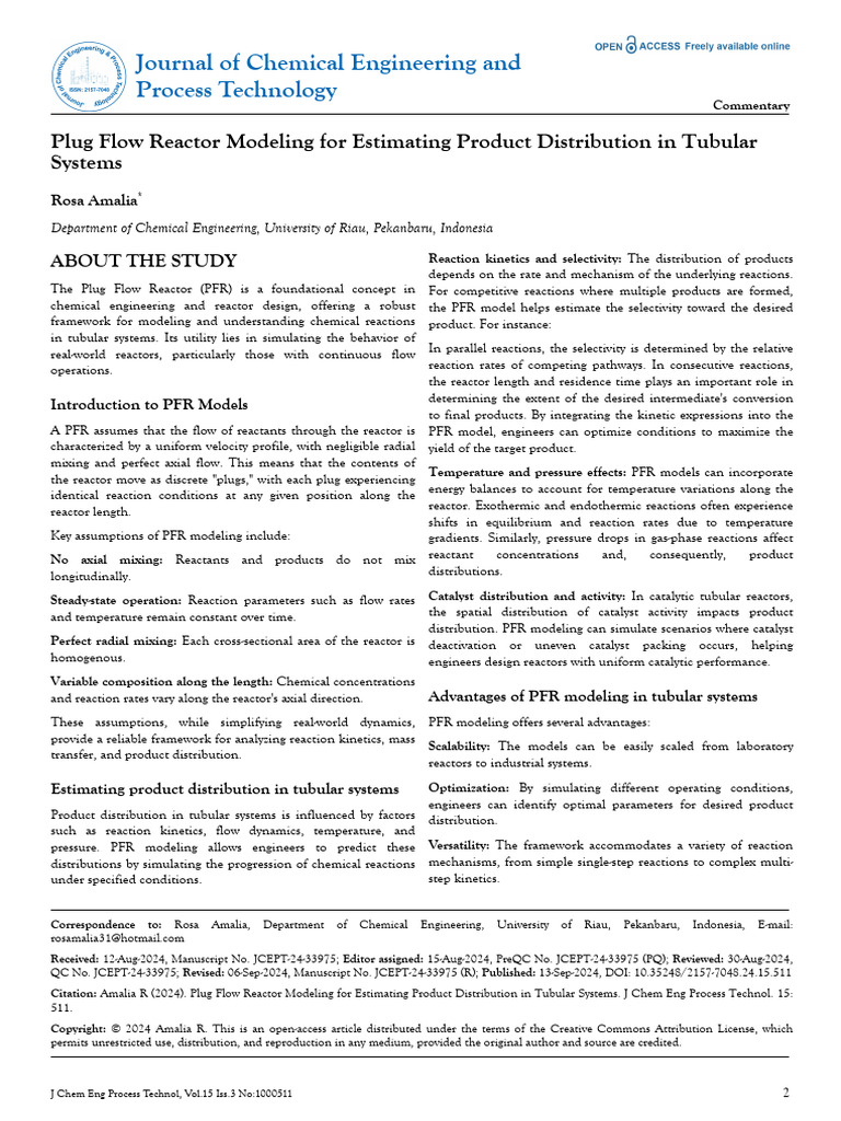 PFR Modeling for Product Distribution | PDF | Chemical Reactor ...