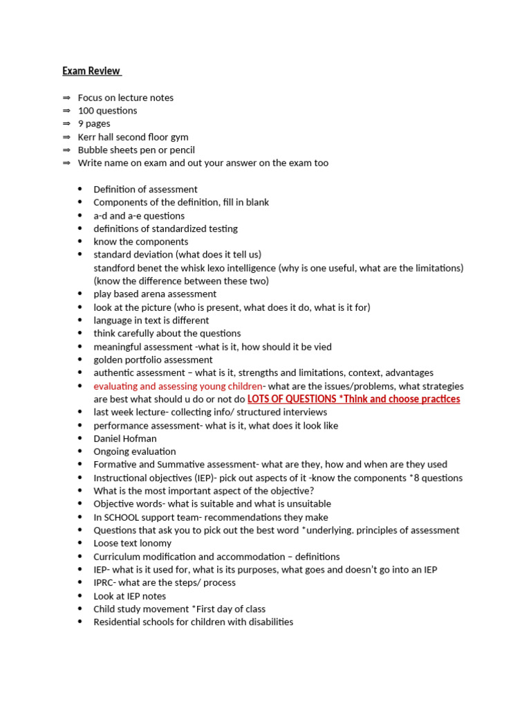 Comprehensive Exam Review Guide | PDF | Educational Assessment ...