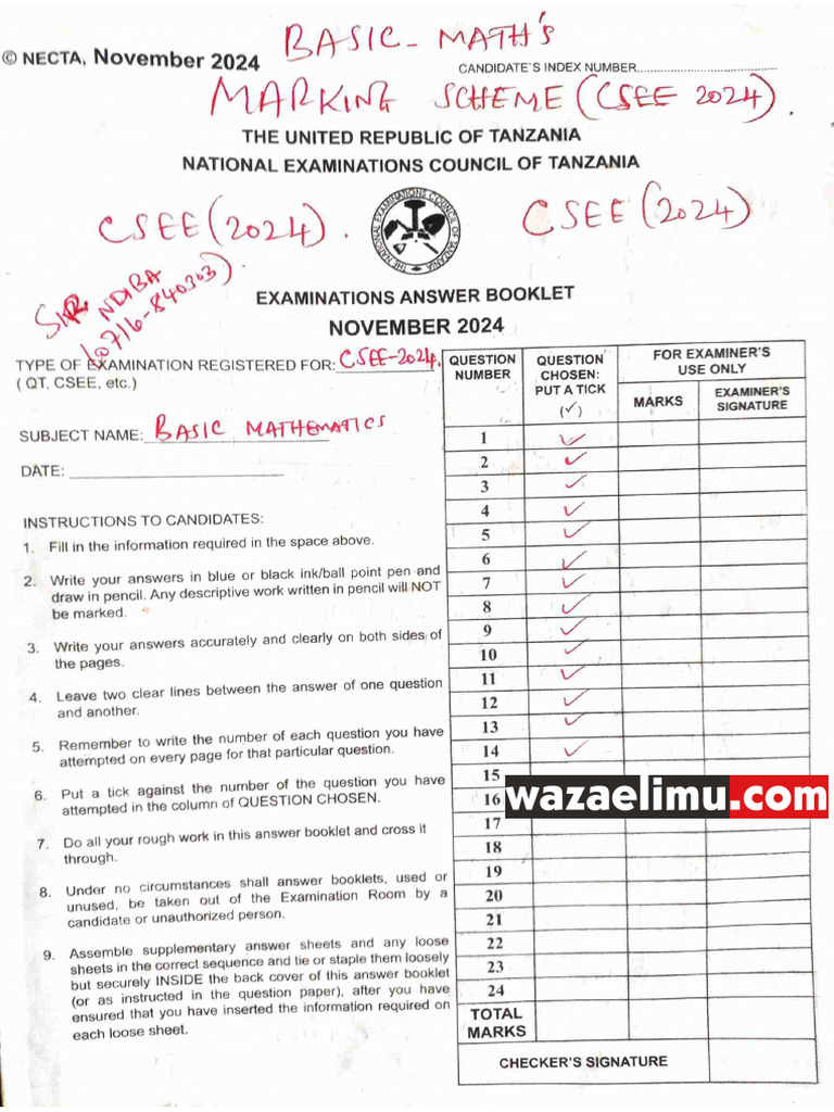 Csee 2024 B Math S Ms Pdf