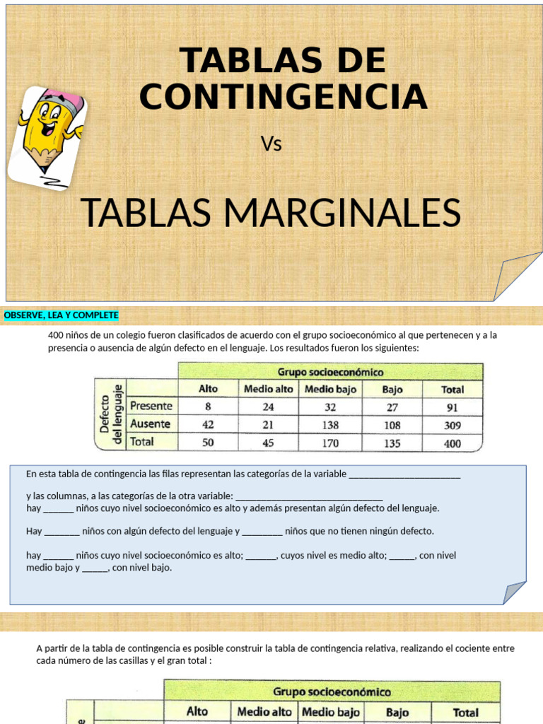 Tablas de Contingencia y Marginales en Niños | PDF