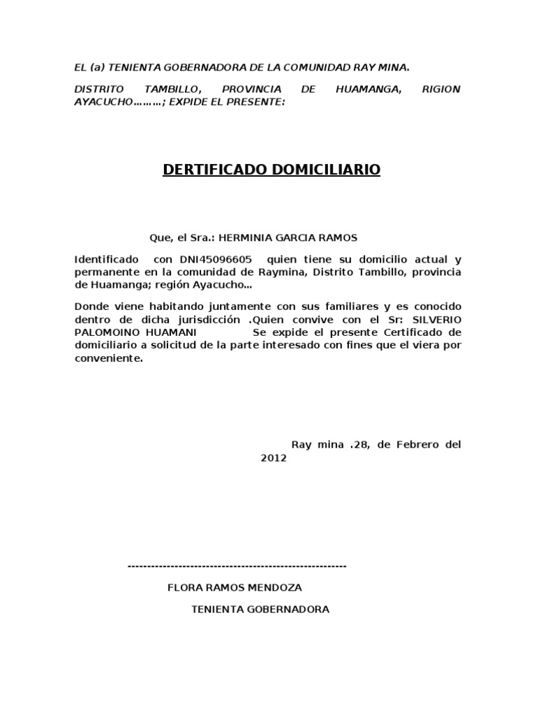 CERTIFICADO DOMICILIARIO