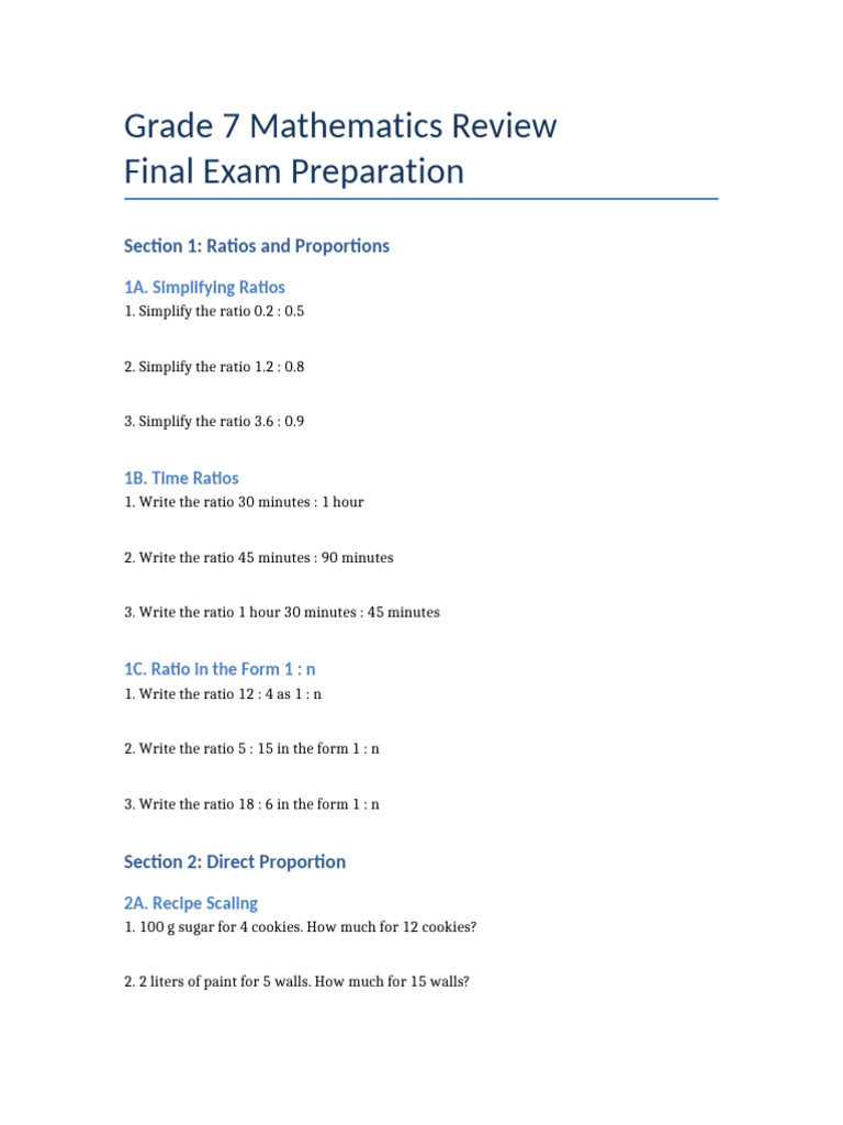 Grade 7 Math Review Practice | PDF | Volume | Area