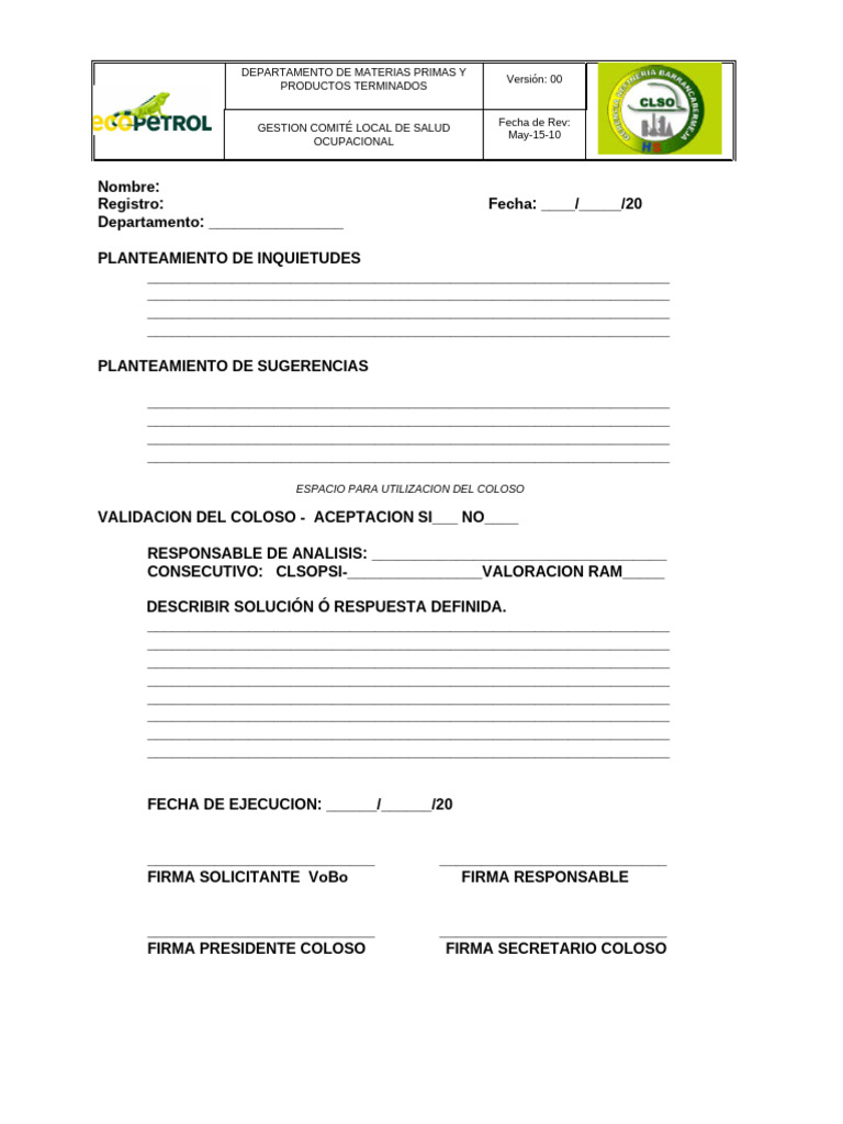 Fomato Solicitud de Coloso | PDF