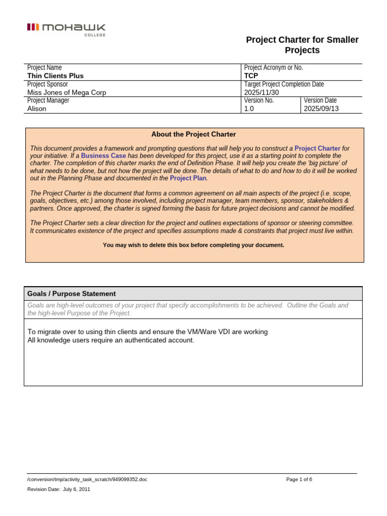 Project Charter for Thin Clients Plus | PDF | Risk | Goal