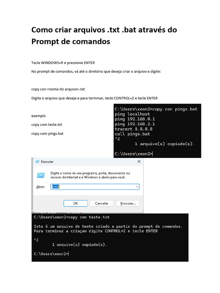Criando arquivos .txt e .bat no CMD | PDF