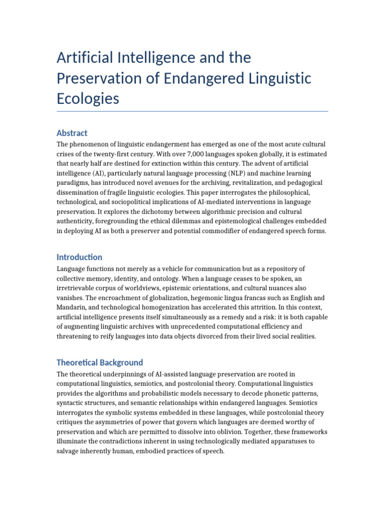 AI in Endangered Language Preservation | PDF | Artificial Intelligence ...