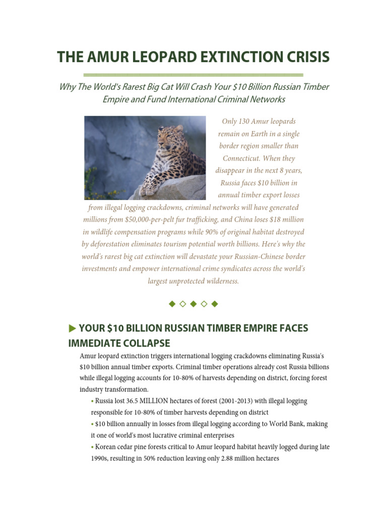 Amur Leopard Extinction Threatens Economy | PDF | Tiger | Leopard