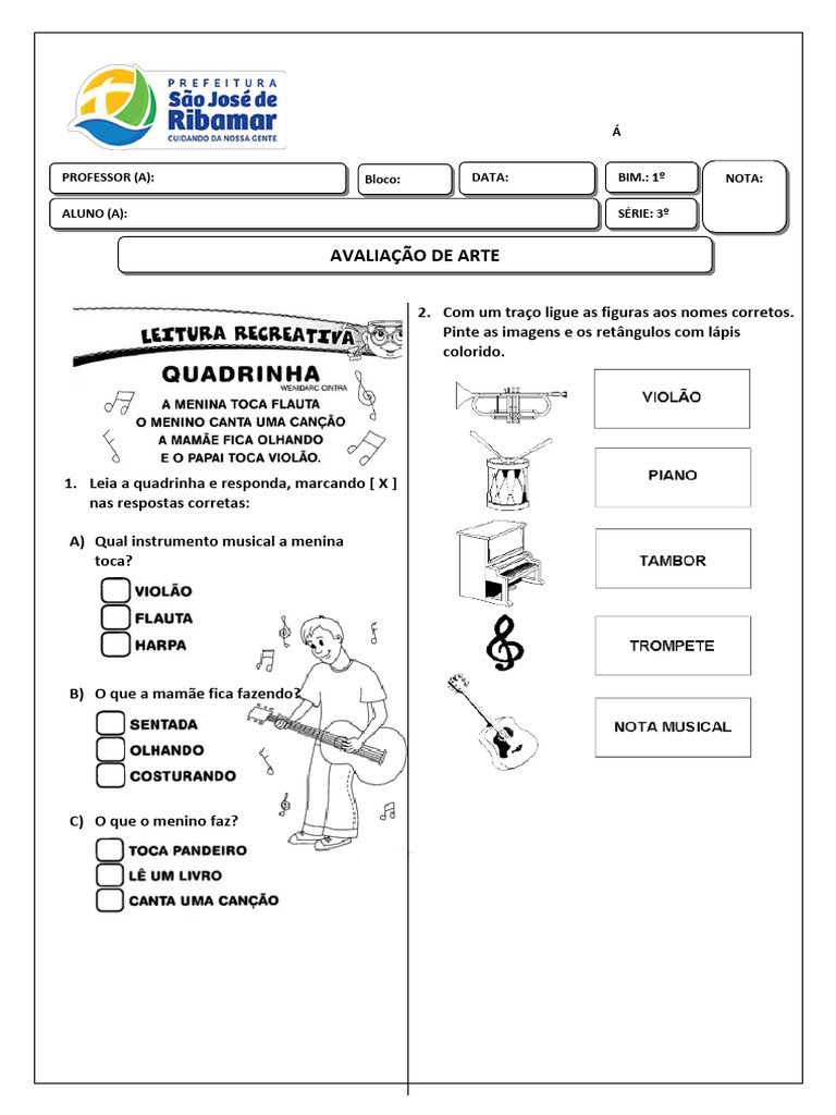 Avaliação de Arte - 3º Ano | PDF