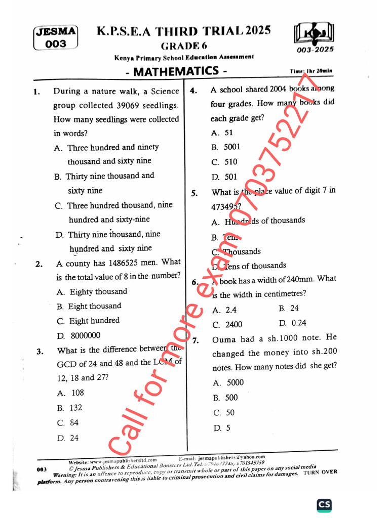 Jesma 003 Grade 6 Maths | PDF