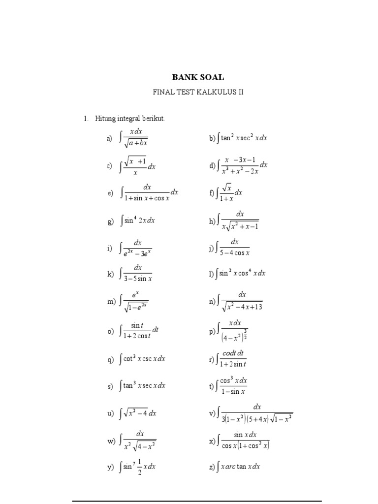Soal Kalkulus II Semester 2 PDF