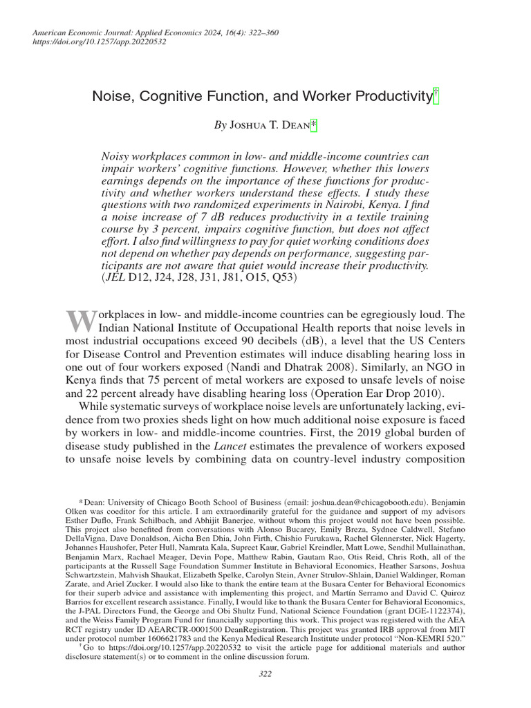 Noise Impact on Worker Productivity in Kenya | PDF | Noise | Hearing Loss