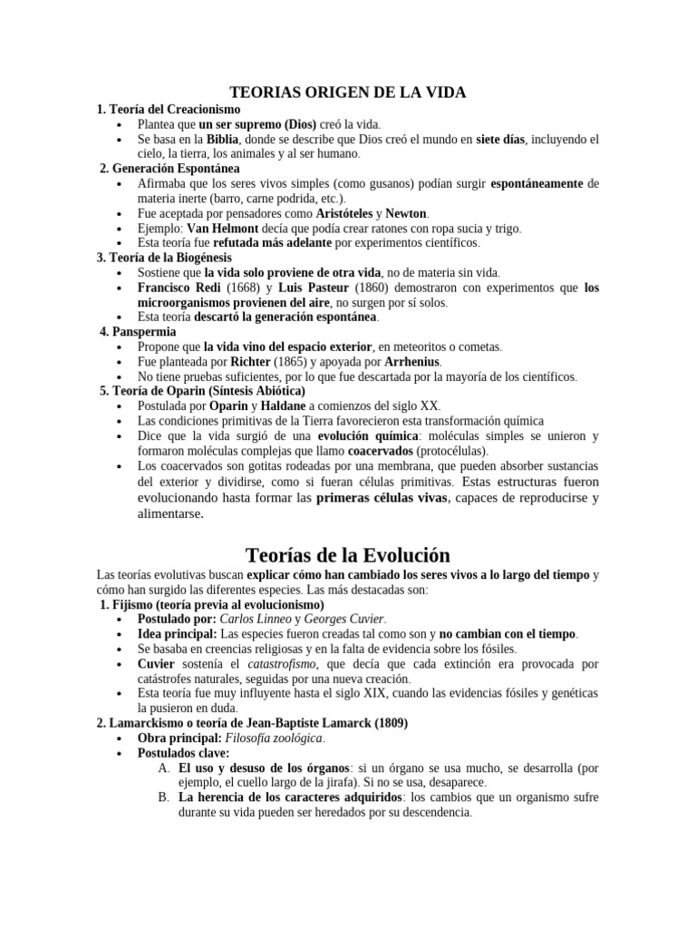 Teorías sobre el Origen de la Vida | PDF | Plantas | Fermentación