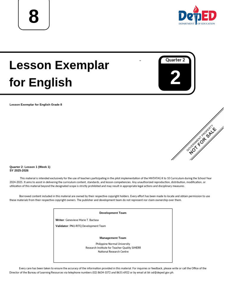 Q2 - LE - English 8 - Lesson 1 - Week 1 (With Unpacked Objectives ...