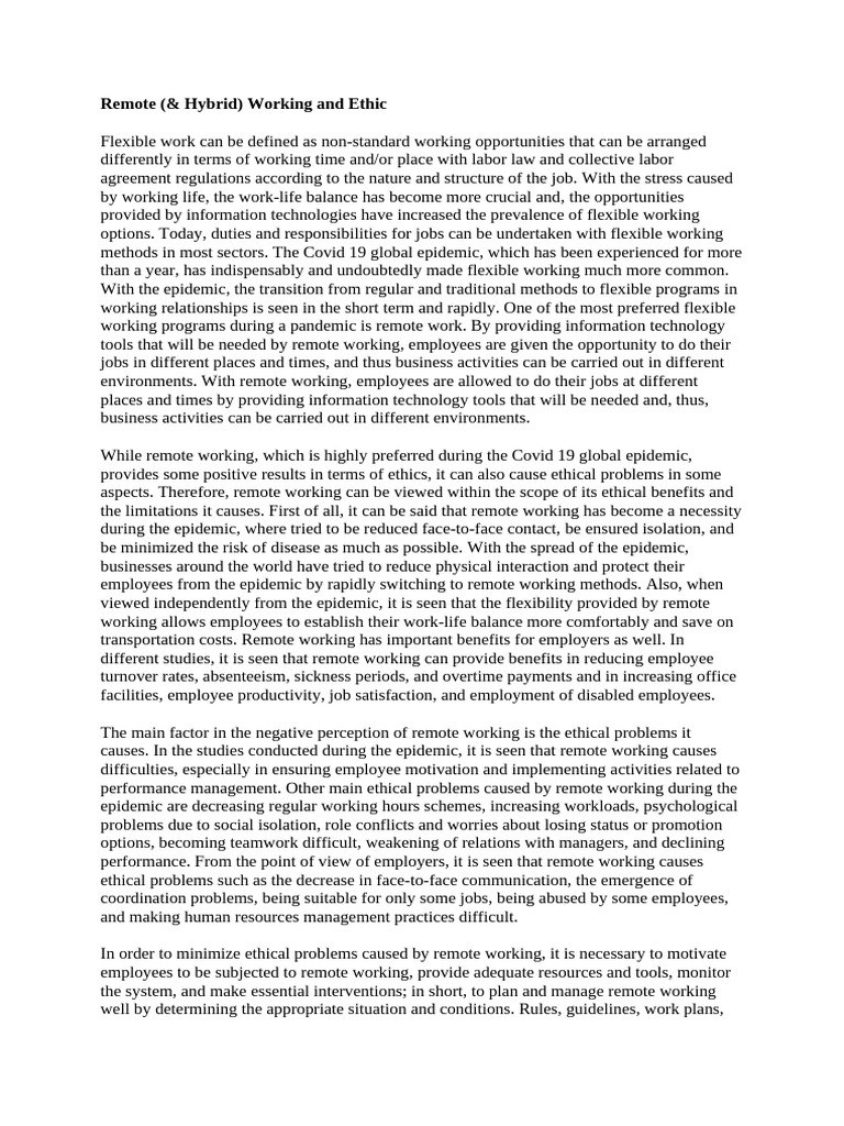 Ethics of Remote and Hybrid Work | PDF | Employment | Business