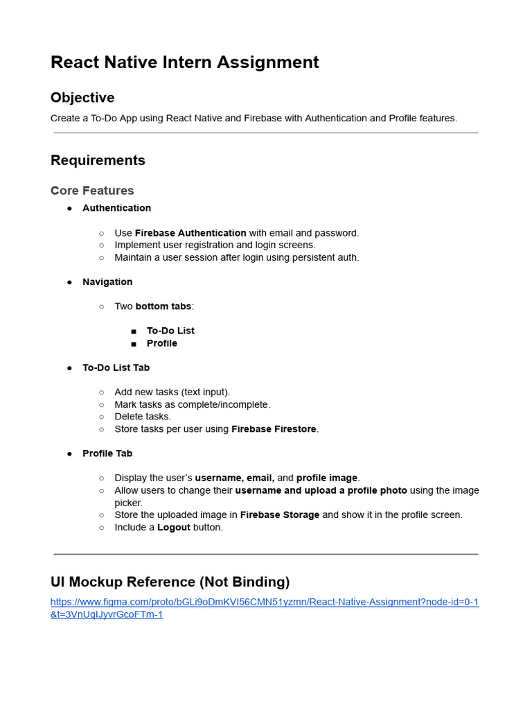 React Native To-Do App Assignment | PDF | User (Computing) | Mobile App