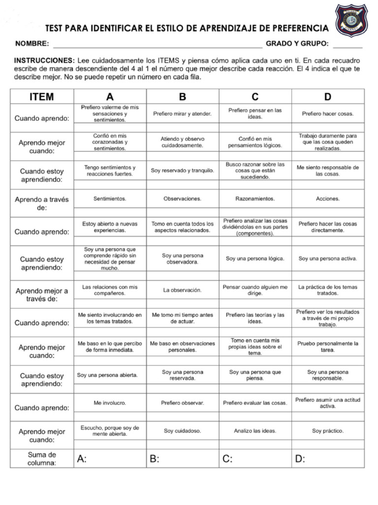 Test Estilos de Aprendizaje PDF | PDF