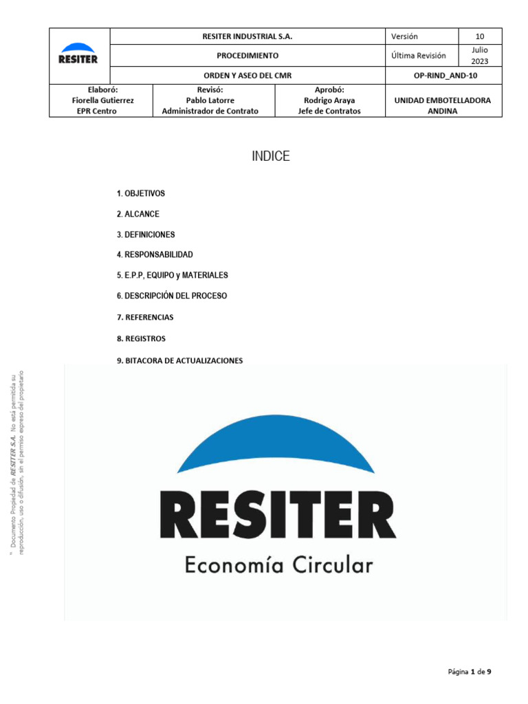Op-Rind - And-10 Orden y Aseo CMR Ver 10. | PDF | Residuos | Contaminación