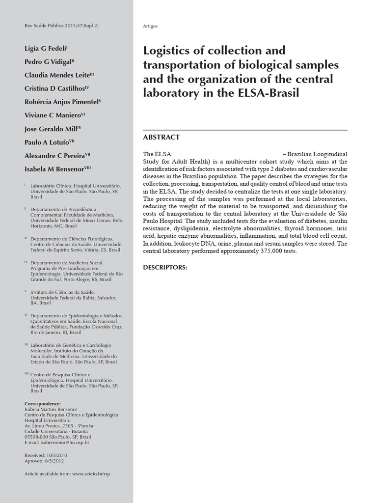 ELSA-Brasil: Biological Sample Logistics | PDF | Medical Specialties ...