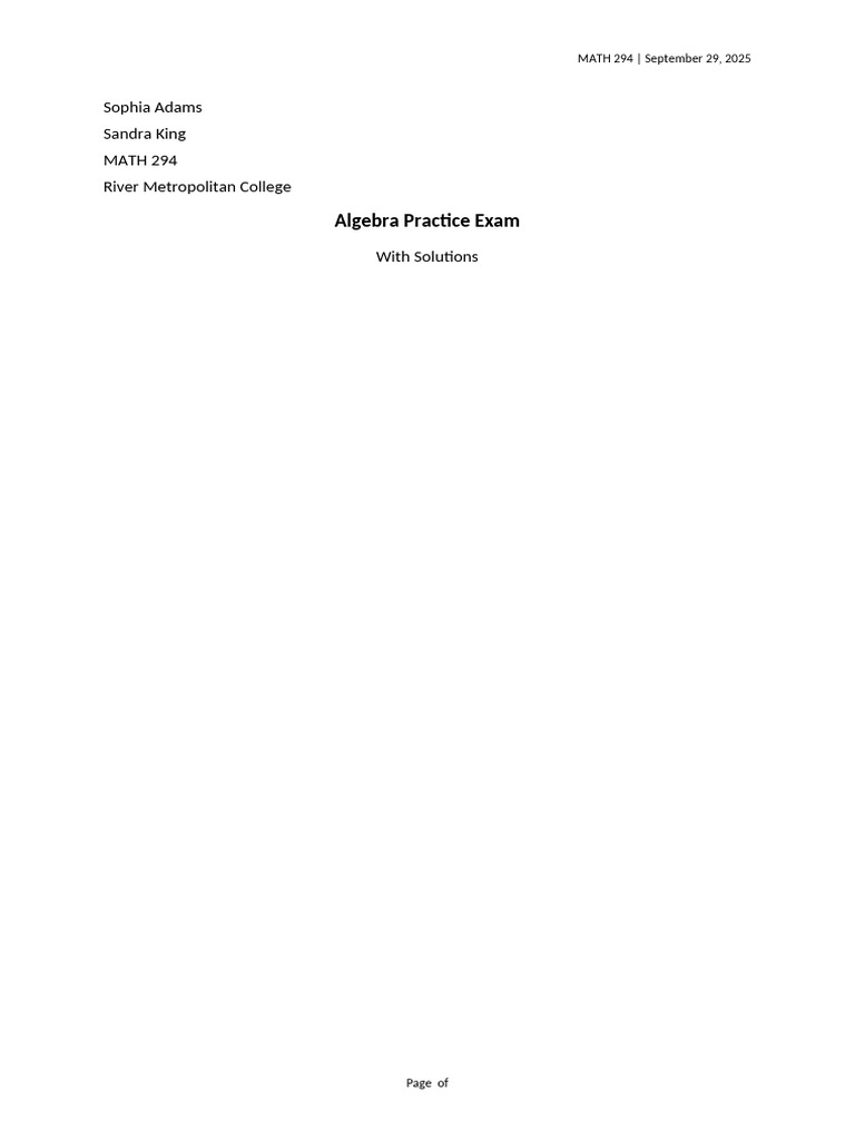 Algebra Practice Exam with Solutions | PDF