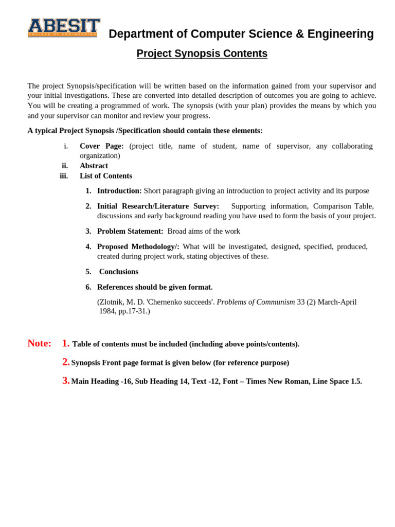 Project Synopsis for Computer Science Degree | PDF