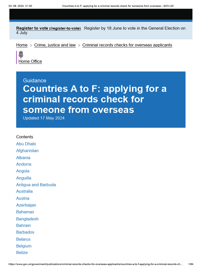 Countries A To F - Applying For A Criminal Records Check For Someone ...
