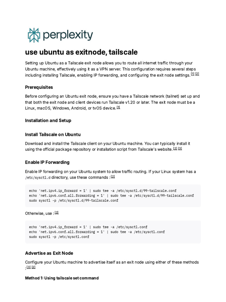 Configure Ubuntu as Tailscale Exit Node | PDF | Ip Address | Sudo
