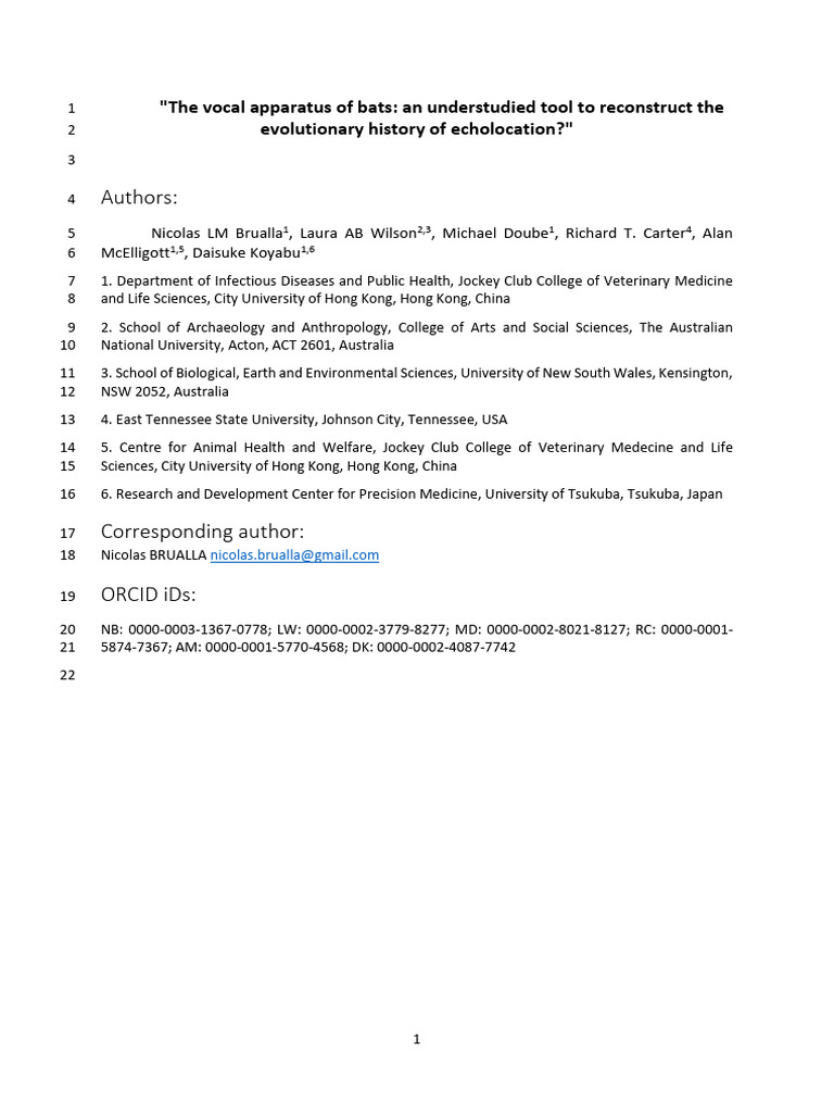 Brualla - 2022 - The Vocal Apparatus of Bats | PDF | Larynx | Bat