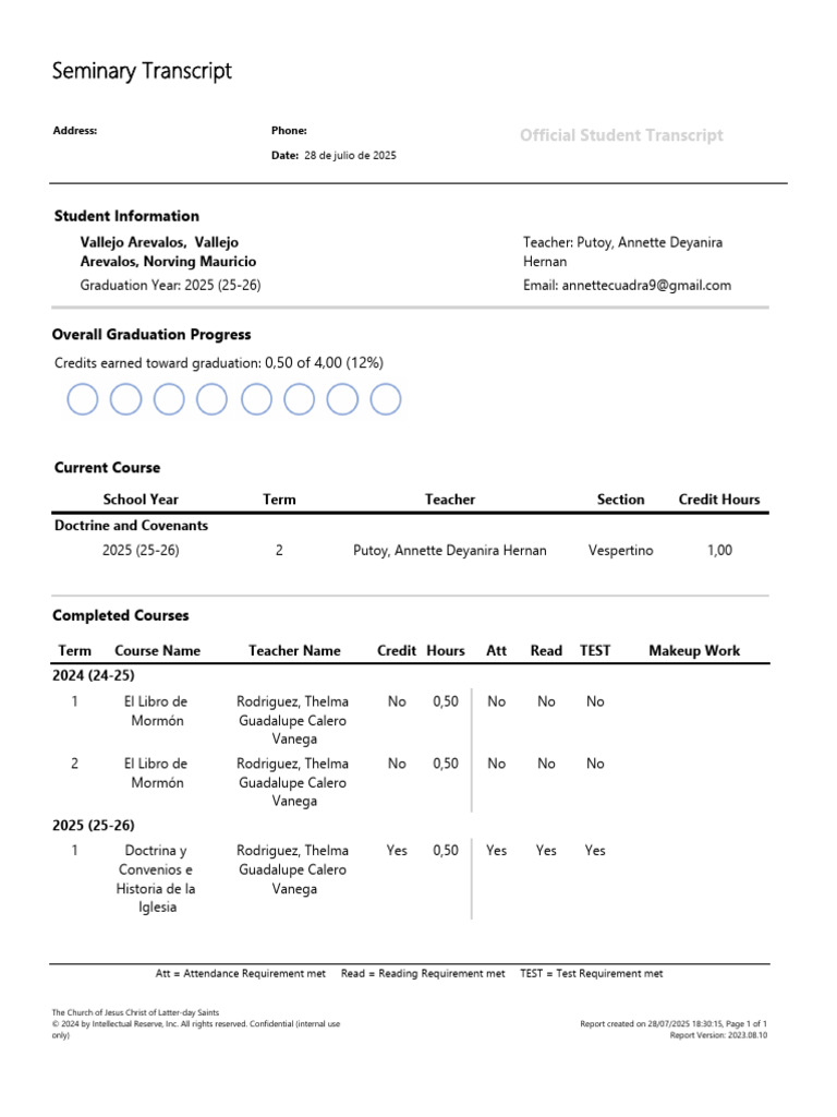 Administration - Individual Transcript - Report | PDF | Religious ...