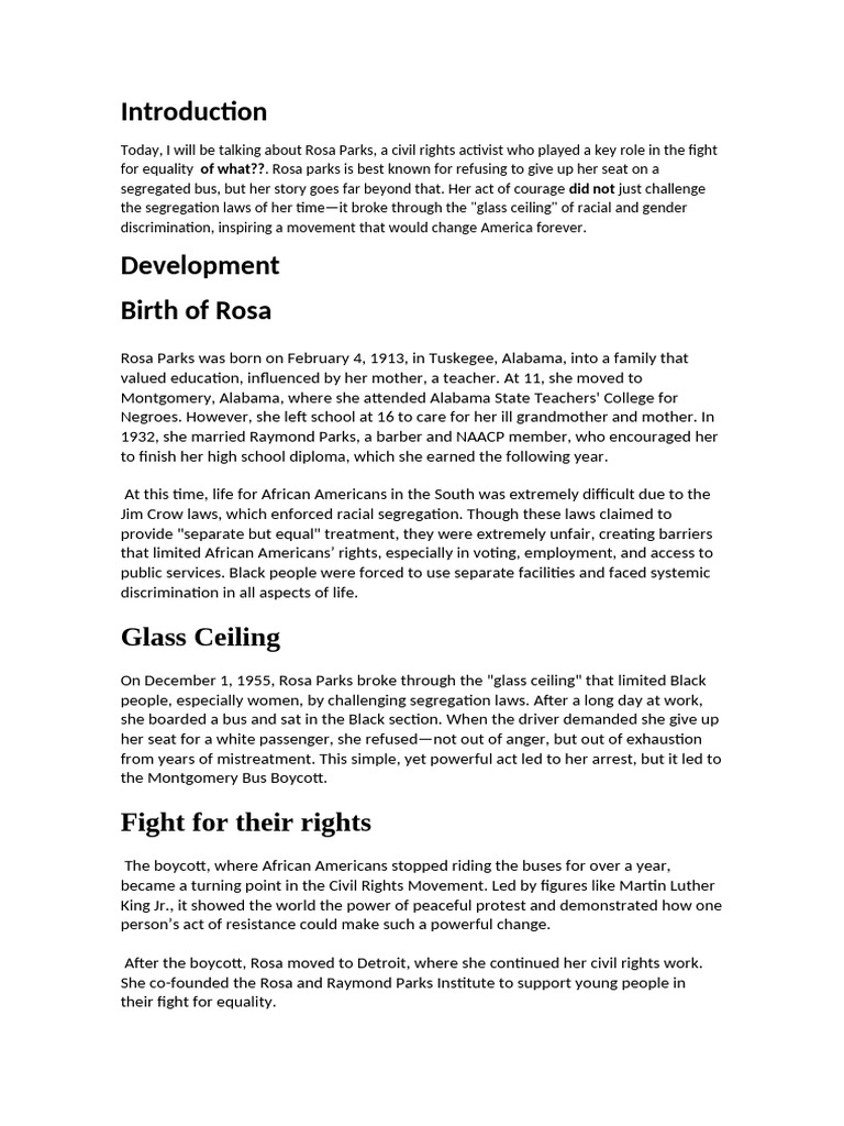 Rosa Parks: Breaking the Glass Ceiling | PDF | Rosa Parks | Jim Crow Laws