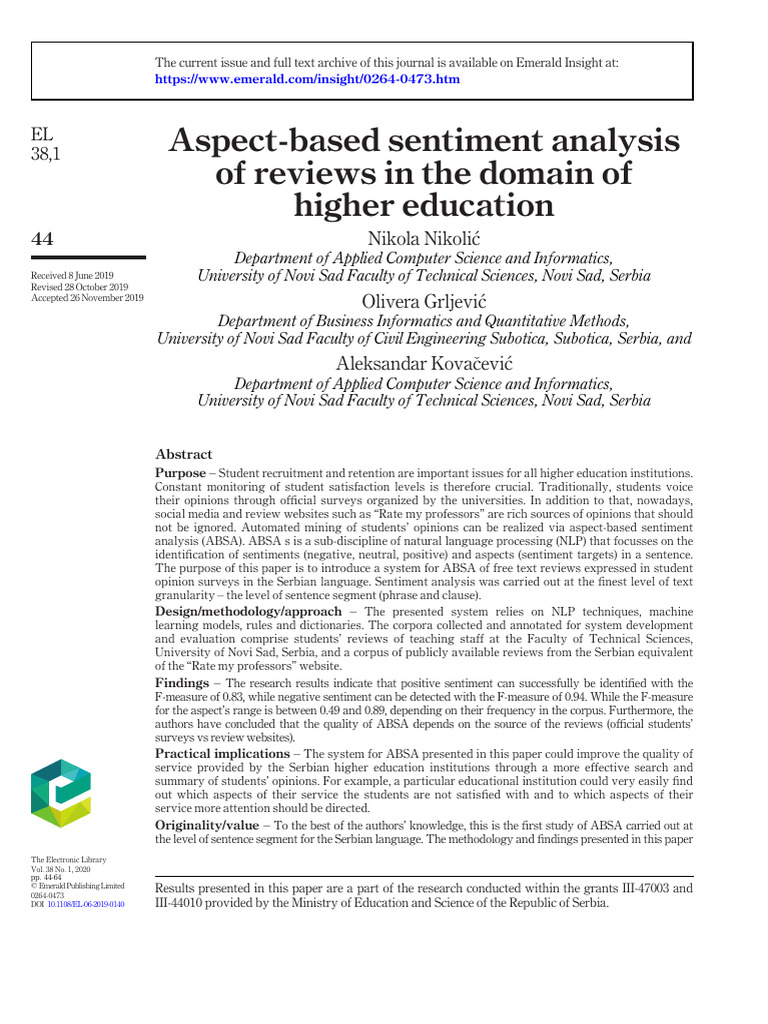 Aspect Based Sentiment Analysis of Revie | PDF | Cognitive Science ...