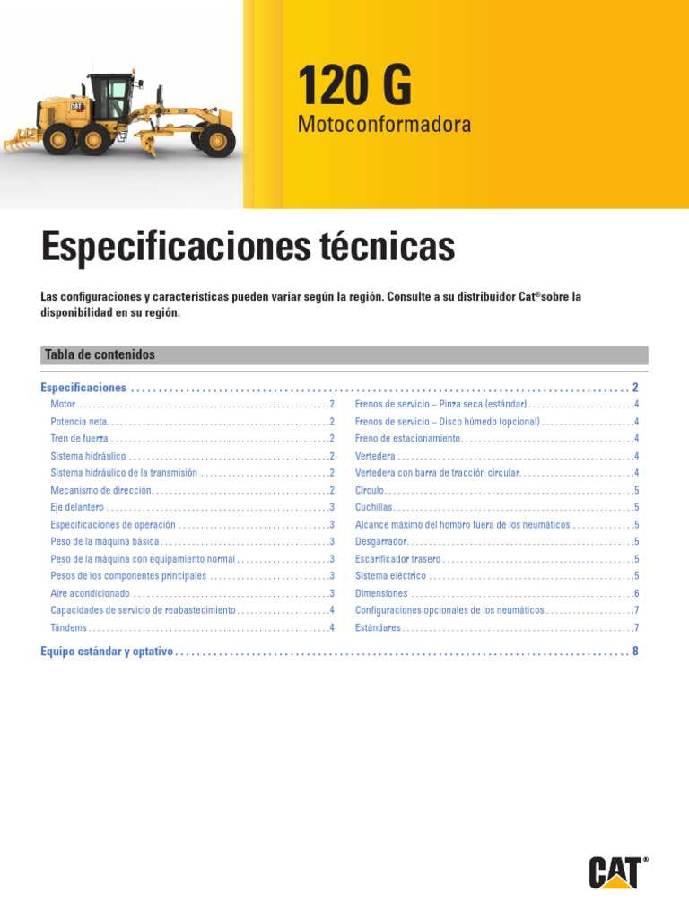 Ficha Técnica Motoniveladora 120G | PDF | Embrague | Caballo de fuerza