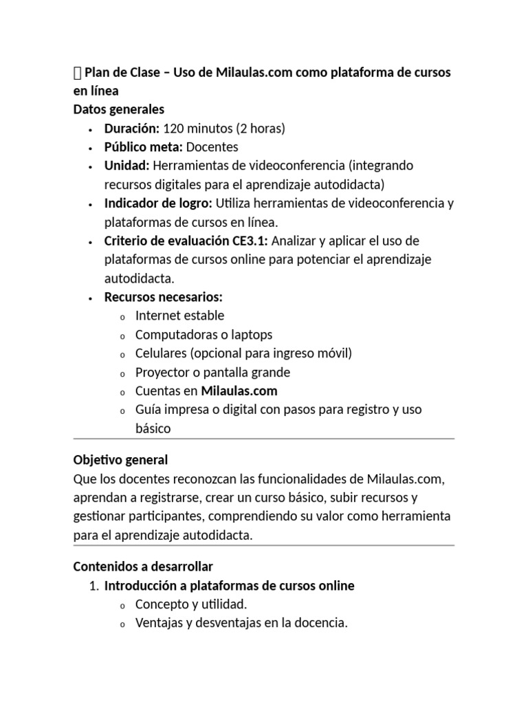 ? Plan de Clase | PDF | Enseñando | Moodle