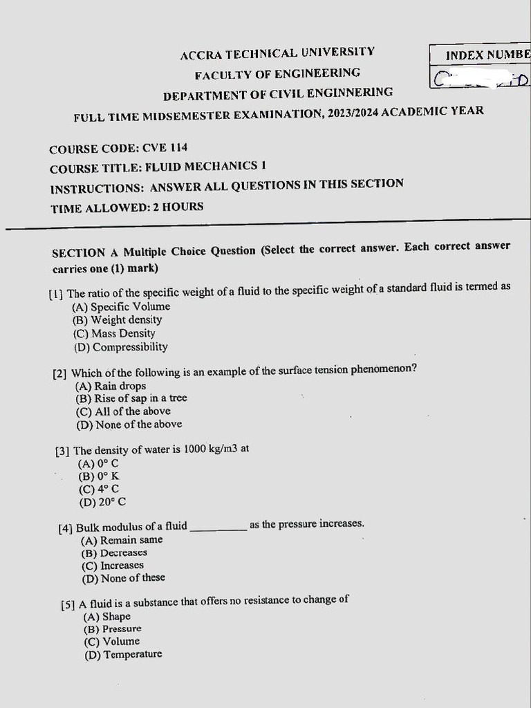 2024 HND1 Sem2 Fluid Midsem | PDF | Surface Tension | Density