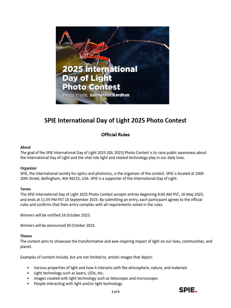 IDL Photo Contest Rules 2025 | PDF | Spie | Image