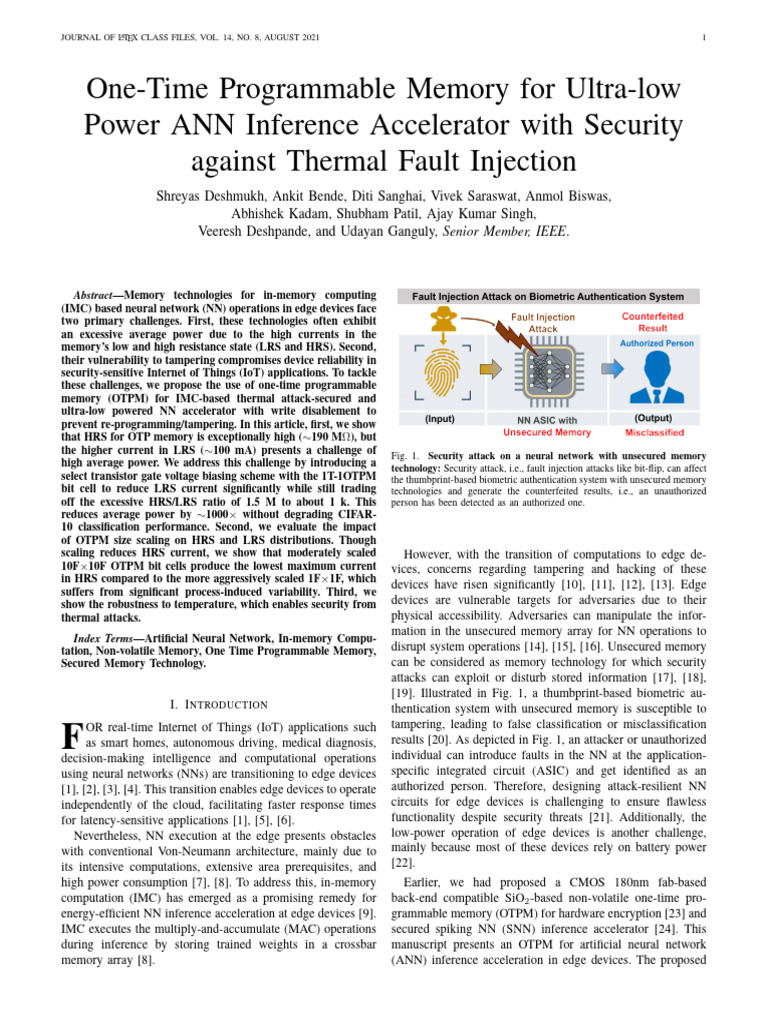 One-Time Programmable Memory For Ultra-Low Power ANN Inference ...