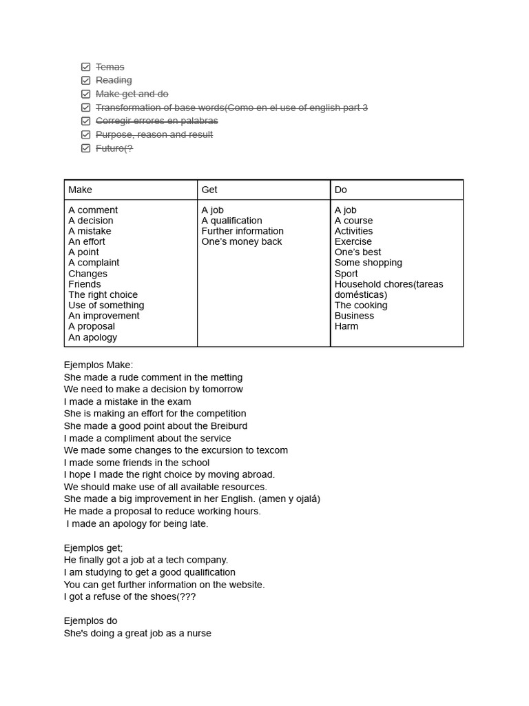 English Grammar: Make, Get, Do Usage | PDF | Semantic Units | Grammar