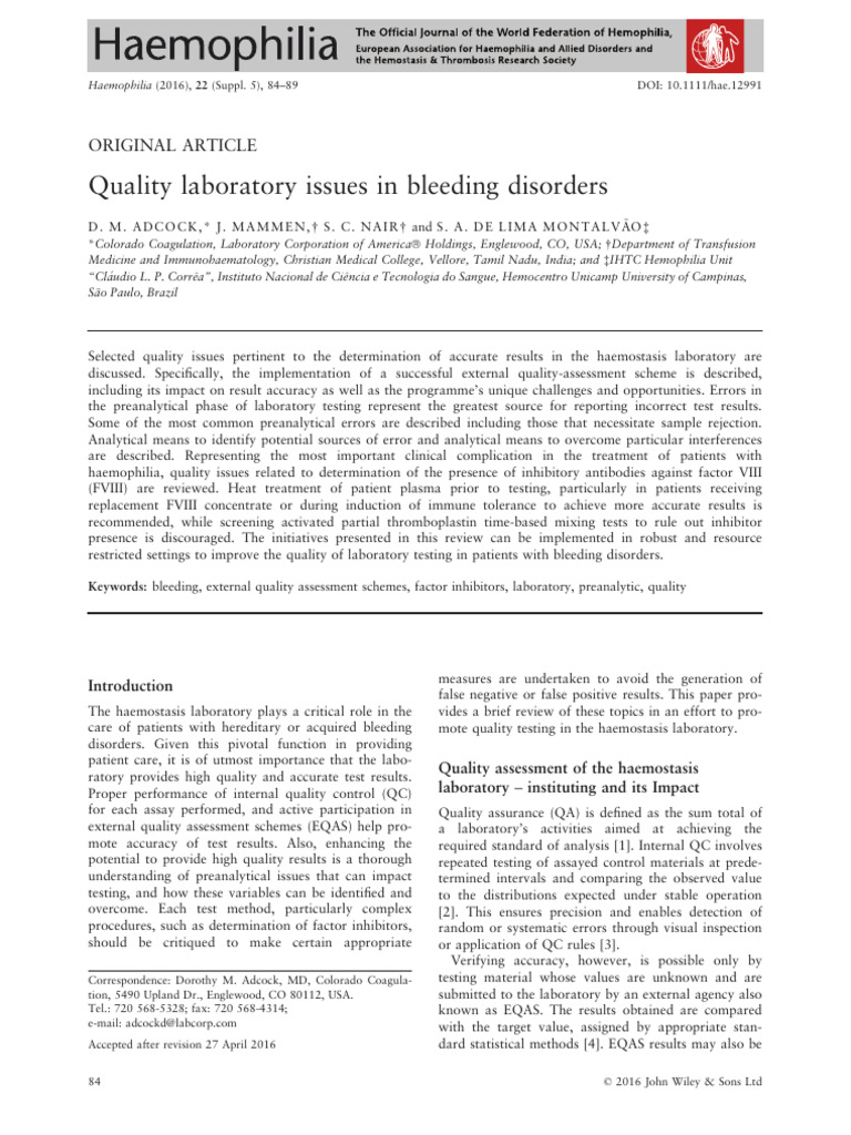 Quality Control in Hemostasis Labs | PDF | Quality Assurance | Haemophilia