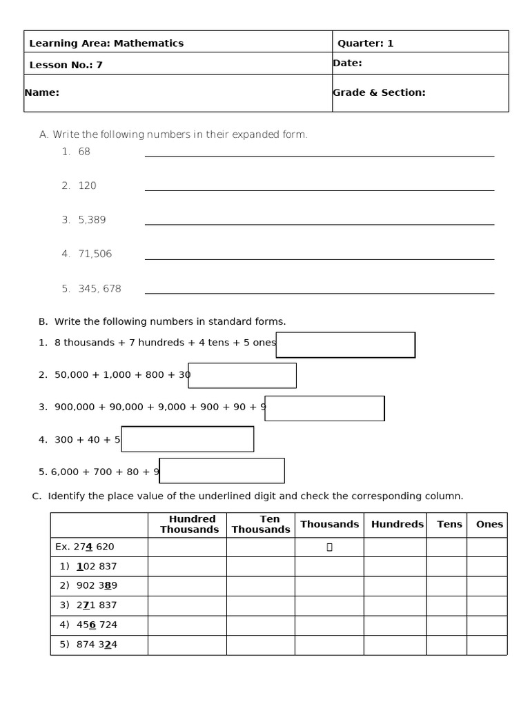 Expanded and Standard Form Math Lesson | PDF