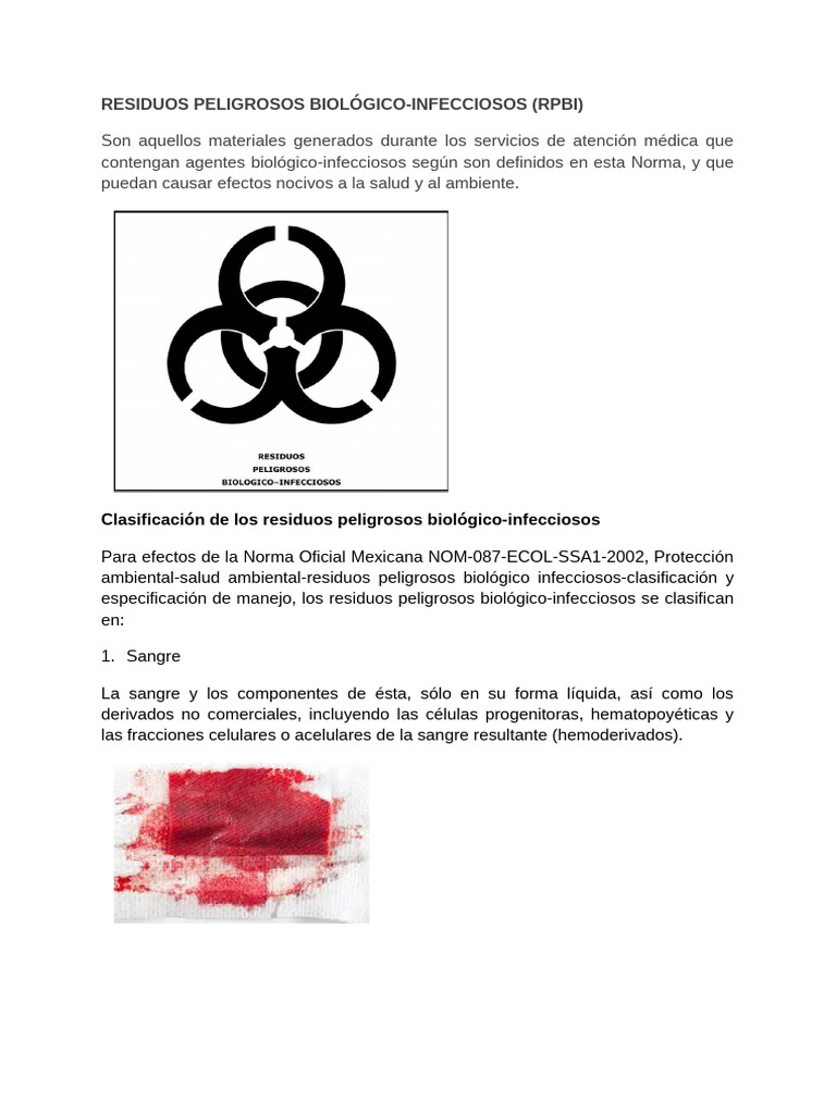Clasificación de RPBI según tipo de desecho | PDF | Residuos peligrosos ...